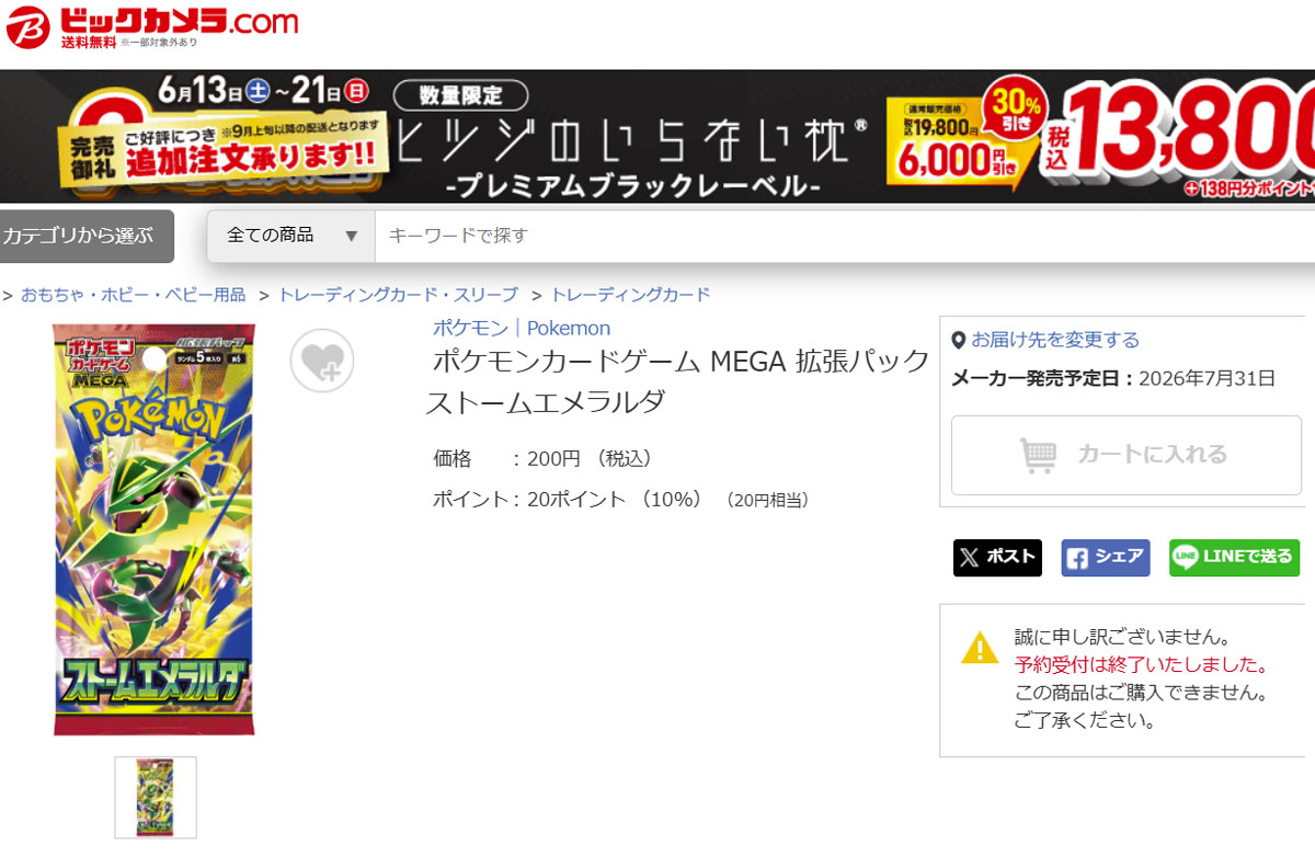 「biccamera.com」ストームエメラルダ販売